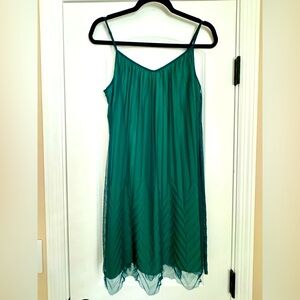Fossil slip dress with turquoise chevron sheer overlay.